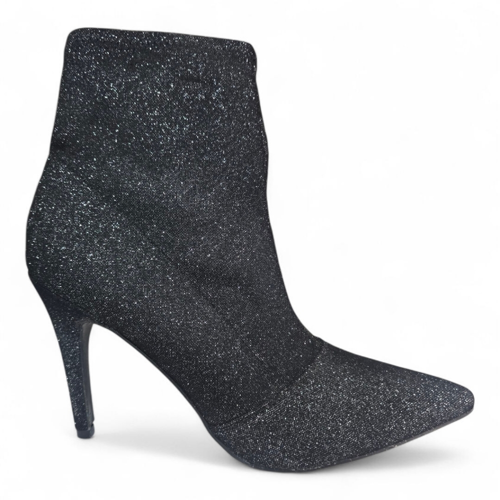 Brash Spicy Sparkle Black Glitter Pointed Toe‎ Sock Booties Boots Size 10